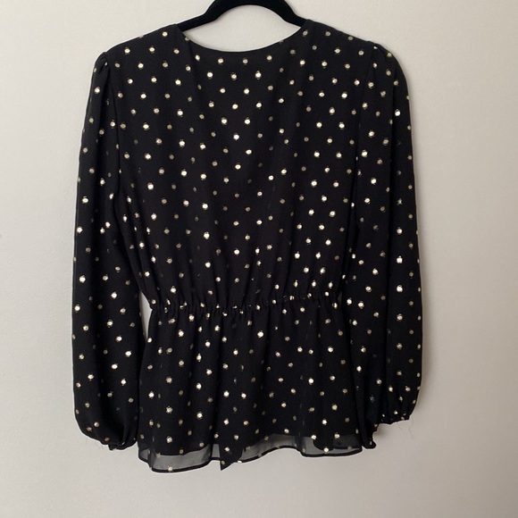 Isaac Mizrahi black and gold polka dot long sleeve blouse size small - Picture 3 of 8